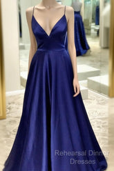 Blue Semi Formal Prom Dress Low Cut , Formal Dress, Evening Dress, Dance Dresses, Graduation Party Dress